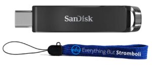 sandisk ultra usb type-c flash drive 128gb (sdcz460-128g-g46) bundle with (1) everything but stromboli lanyard