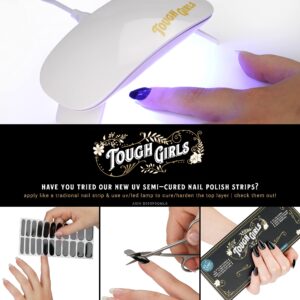 TOUGH GIRLS | Nail Polish Strips | 20 Stylish Strips | Brighter, Thicker, Tougher | Includes Cuticle Stick, Nail File, & Nail Wipes (Black & Sparkles)