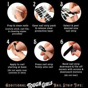 TOUGH GIRLS | Nail Polish Strips | 20 Stylish Strips | Brighter, Thicker, Tougher | Includes Cuticle Stick, Nail File, & Nail Wipes (Black & Sparkles)