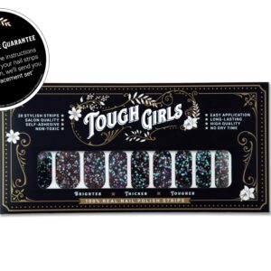 TOUGH GIRLS | Nail Polish Strips | 20 Stylish Strips | Brighter, Thicker, Tougher | Includes Cuticle Stick, Nail File, & Nail Wipes (Black & Sparkles)