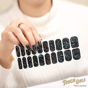 TOUGH GIRLS | Nail Polish Strips | 20 Stylish Strips | Brighter, Thicker, Tougher | Includes Cuticle Stick, Nail File, & Nail Wipes (Black & Sparkles)