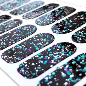 TOUGH GIRLS | Nail Polish Strips | 20 Stylish Strips | Brighter, Thicker, Tougher | Includes Cuticle Stick, Nail File, & Nail Wipes (Black & Sparkles)