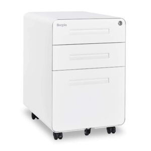 bonnlo 23.8" h 3 drawer rolling file cabinet with lock, mobile file cabinet under desk with pencil tray, white locking file cabinet for home office, metal filing cabinet printer stand fully assembled