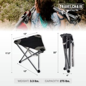 Travel Chair Big Slacker Stool, Portable Tripod Chair for Outdoor Adventures, Folding Travel Stool, Black