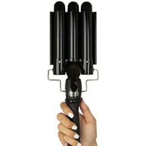 Trademark Beauty Babe Waves Limited Edition - Three Barrel Curling Iron, Hair Waver Tool, Adjustable Temperature, Ceramic Wand, 1.1 Inch, 28mm - Black