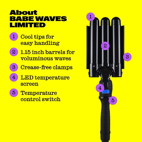 Trademark Beauty Babe Waves Limited Edition - Three Barrel Curling Iron, Hair Waver Tool, Adjustable Temperature, Ceramic Wand, 1.1 Inch, 28mm - Black