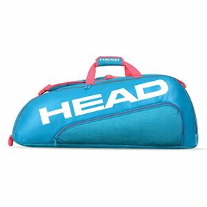 head tour team 6r combi tennis racquet bag - 6 racket tennis equipment duffle bag, blue/pink