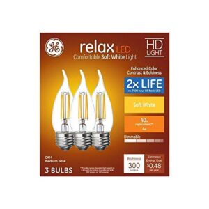 ge relax 40-watt eq ca11 soft white dimmable candle bulb light bulb (3-pack)