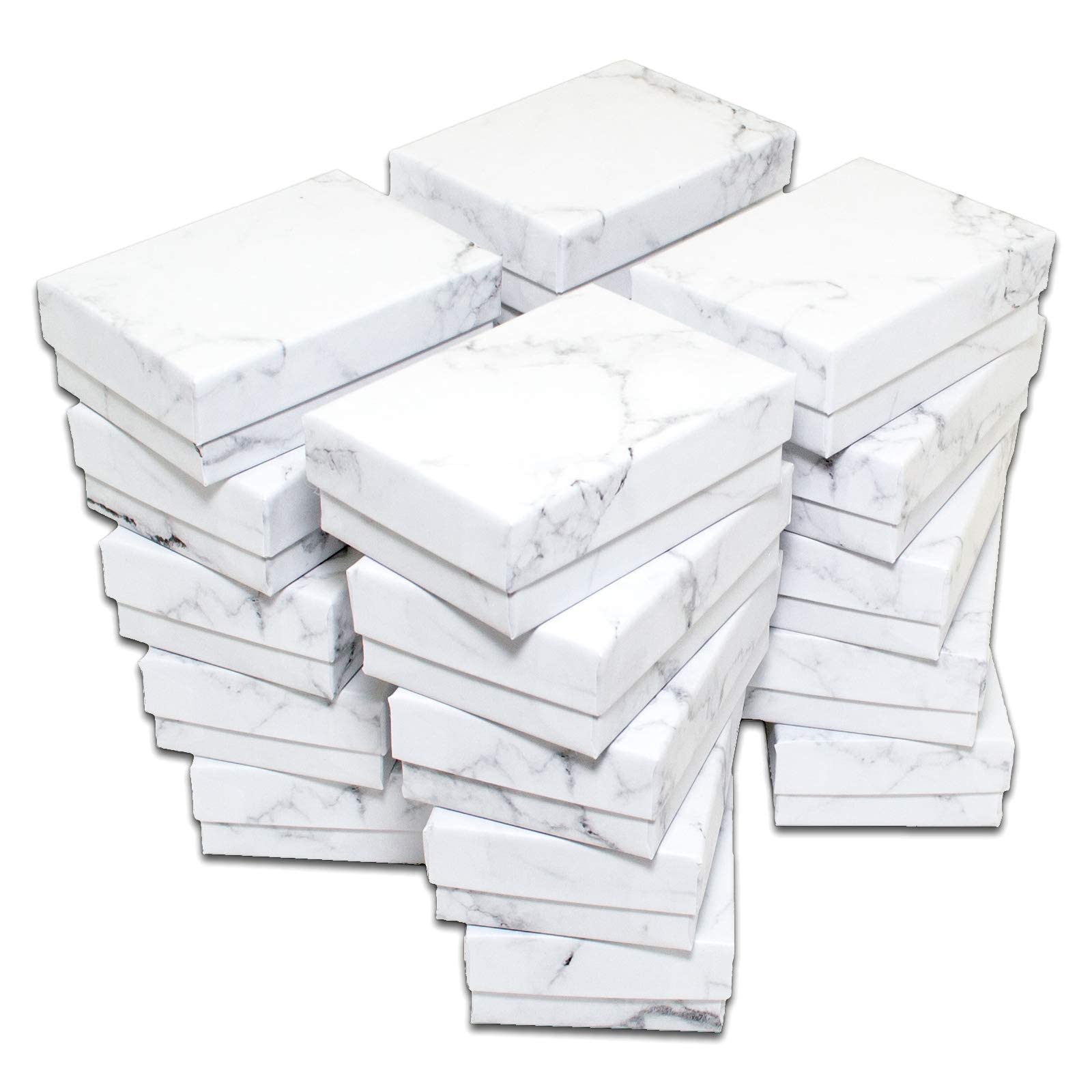 TheDisplayGuys 100-Pack #10 Cotton Filled Cardboard Paper Jewelry Box Gift Case - Marble White (1.9" x 1.3" x 0.7")