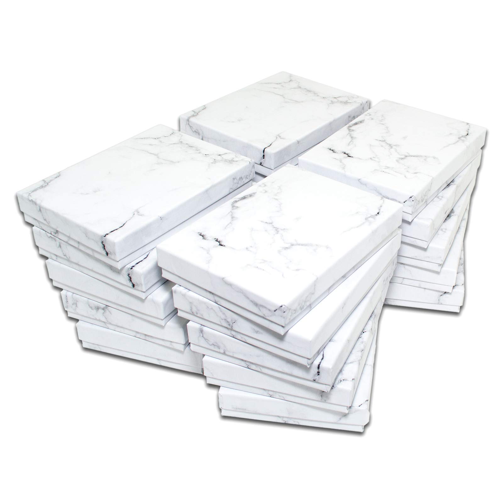 TheDisplayGuys - 25-Pack #53 Cotton Filled Cardboard Paper Jewelry Box Gift Case - Marble White (5.4" x 3.9" x 1.0") - for Gifting, Shipping or Storage