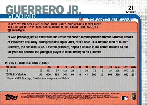 2019 Topps Chrome Update Baseball #21 Vladimir Guerrero Jr. Rookie Card