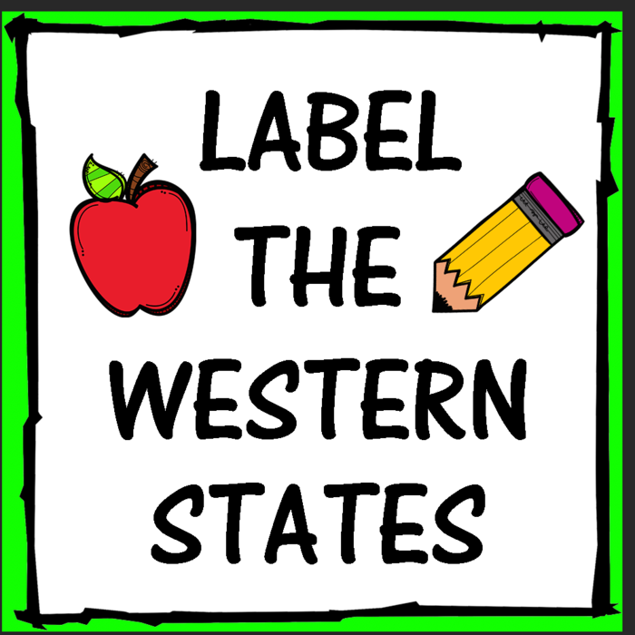 Label the Western States Abbreviation United States US Geography Classroom Activity Worksheet 1st-4th Grade Social Studies Map for Students