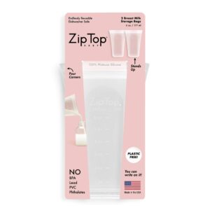 zip top reusable 100% silicone breast milk storage bags that stand up stay open and zip shut, made in the usa - set of 2 bags