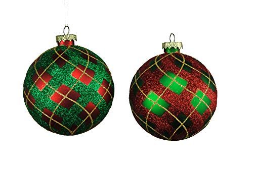 Queens of Christmas 4 Pack Christmas Ornaments, 100mm, Red & Green, 4 Count