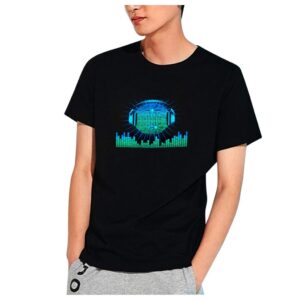 top for men party disco dj sound activated led light up and down flashing glowing printed crewneck short-sleeve t shirt