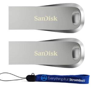 SanDisk 128GB Ultra Luxe USB 3.1 Flash Drive (Bulk 2 Pack) 150MB/s Speed 128 GB Pendrive Works with Computer, Laptop (SDCZ74-128G-G46) Bundle with (1) Everything But Stromboli Lanyard