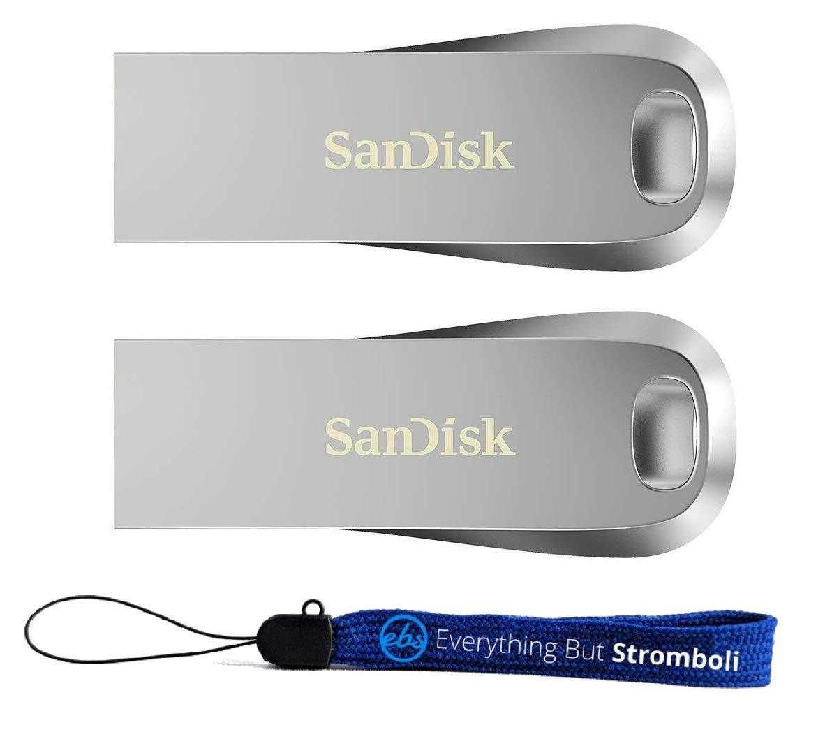 SanDisk 128GB Ultra Luxe USB 3.1 Flash Drive (Bulk 2 Pack) 150MB/s Speed 128 GB Pendrive Works with Computer, Laptop (SDCZ74-128G-G46) Bundle with (1) Everything But Stromboli Lanyard