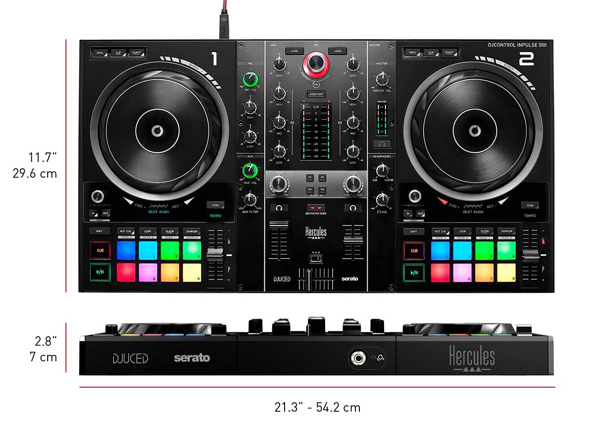 Hercules DJControl Inpulse 500: 2-deck USB DJ controller for Serato DJ and DJUCED (included)