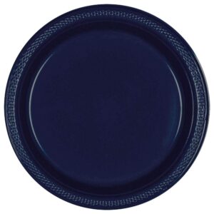 true navy blue round disposable plastic plates - 7" (pack of 50) - sturdy dinnerware for parties, events & everyday use