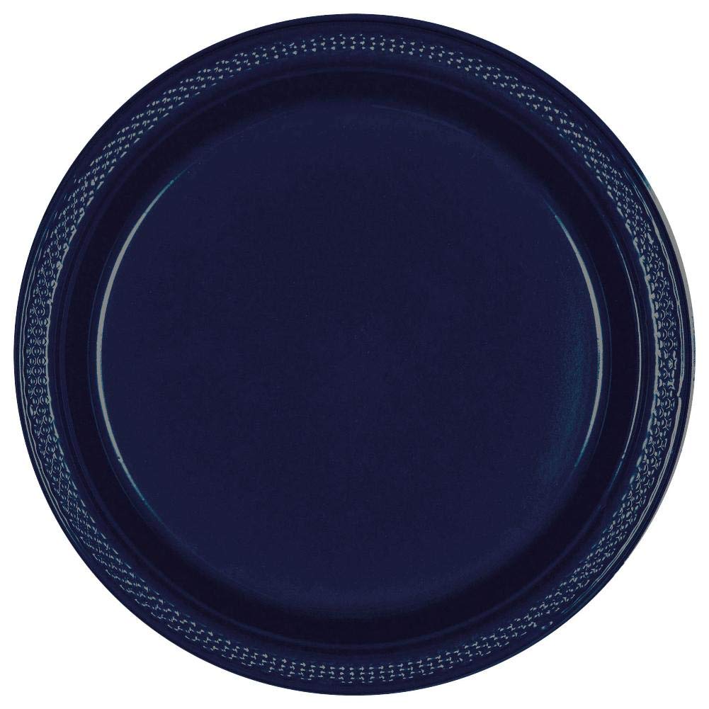 True Navy Blue Round Disposable Plastic Plates - 7" (Pack Of 50) - Sturdy Dinnerware For Parties, Events & Everyday Use