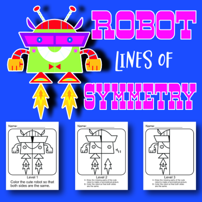 Cute Robot Lines Of Symmetry Worksheets