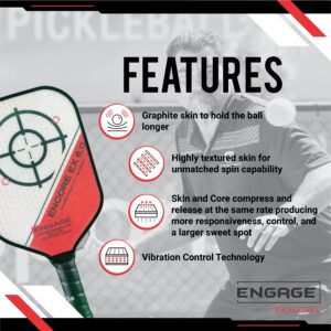 Engage Pickleball Encore EX 6.0 Pickleball Paddle - Pickleball Paddles with Thick Polymer Core - USAPA Approved Pickleball Paddles Pickleball Rackets for Adults - Standard (Red)