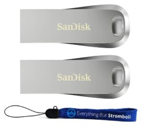 sandisk 64gb ultra luxe usb 3.1 flash drive (bulk 2 pack) 150mb/s speed 64 gb pendrive works with computer, laptop (sdcz74-064g-g46) bundle with (1) everything but stromboli lanyard