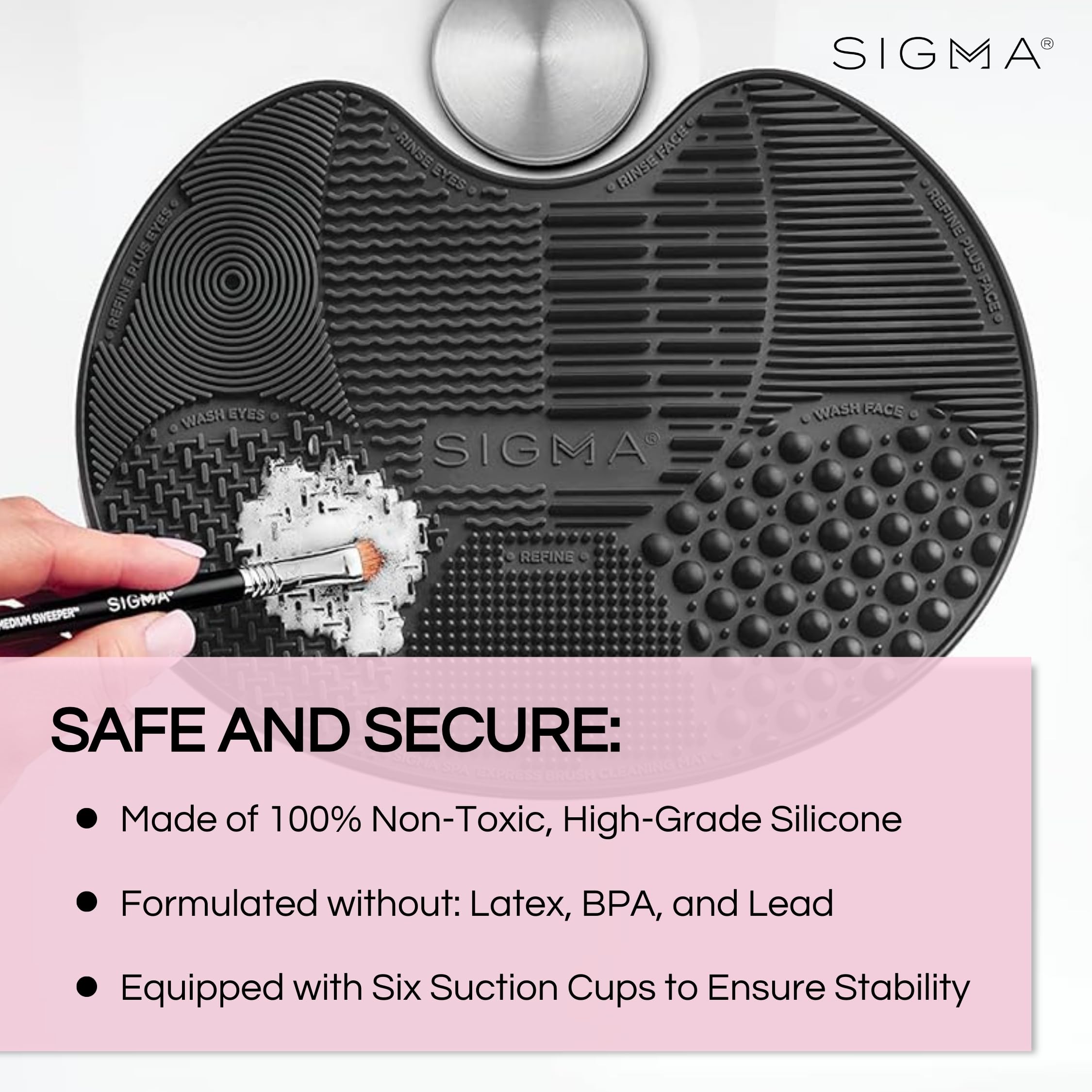 Sigma Beauty Makeup Brush Cleaner Mat – Sigma Spa Express Silicone Makeup Brush Cleaning Mat with Suction Cups for Cleaning Makeup Brushes, Compact Design Fit for Any Travel Makeup Kit (Black)