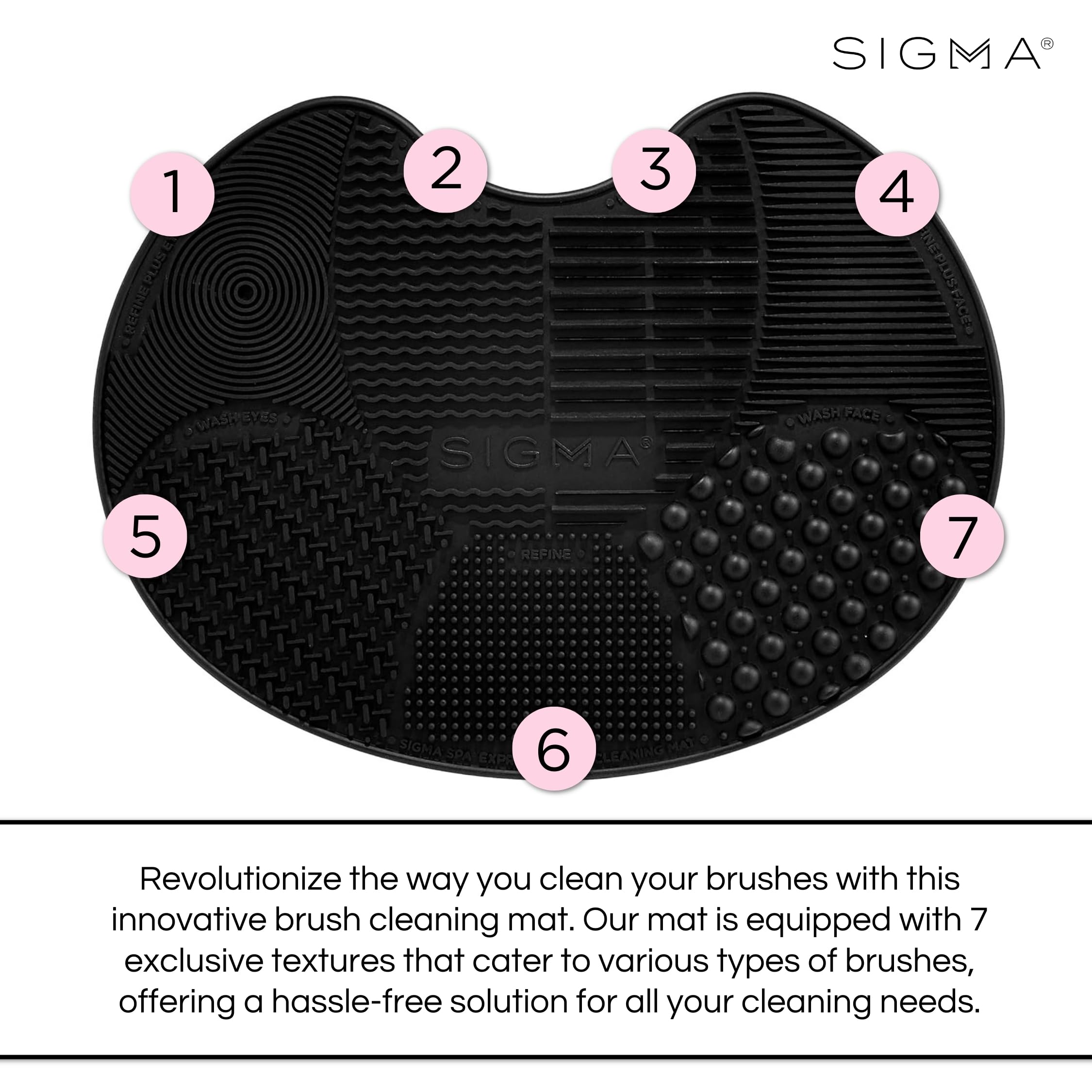 Sigma Beauty Makeup Brush Cleaner Mat – Sigma Spa Express Silicone Makeup Brush Cleaning Mat with Suction Cups for Cleaning Makeup Brushes, Compact Design Fit for Any Travel Makeup Kit (Black)