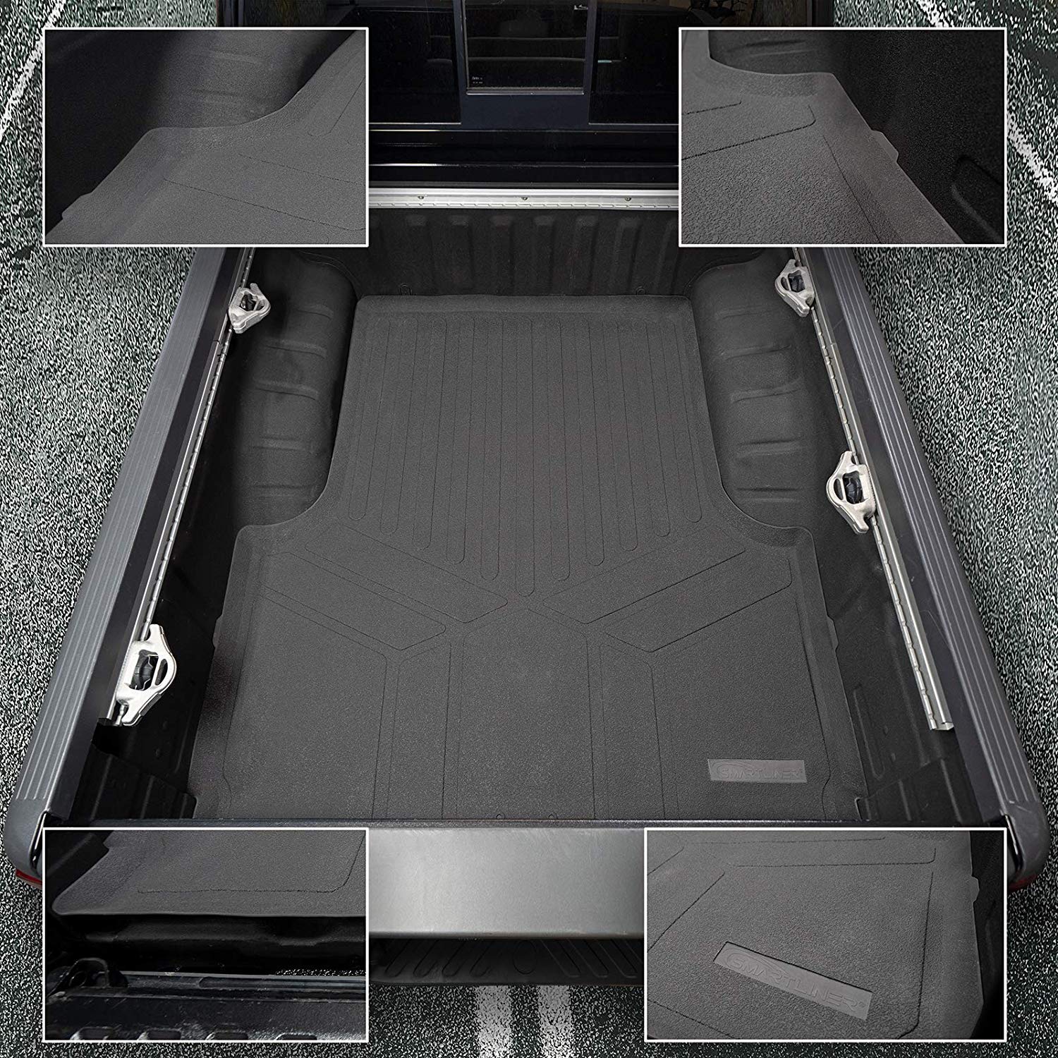 SMARTLINER K0167 Truck Rugged Rubber Bed Liner Mat for 2015-2022 Ford F150 SuperCrew Cab F-150 Black