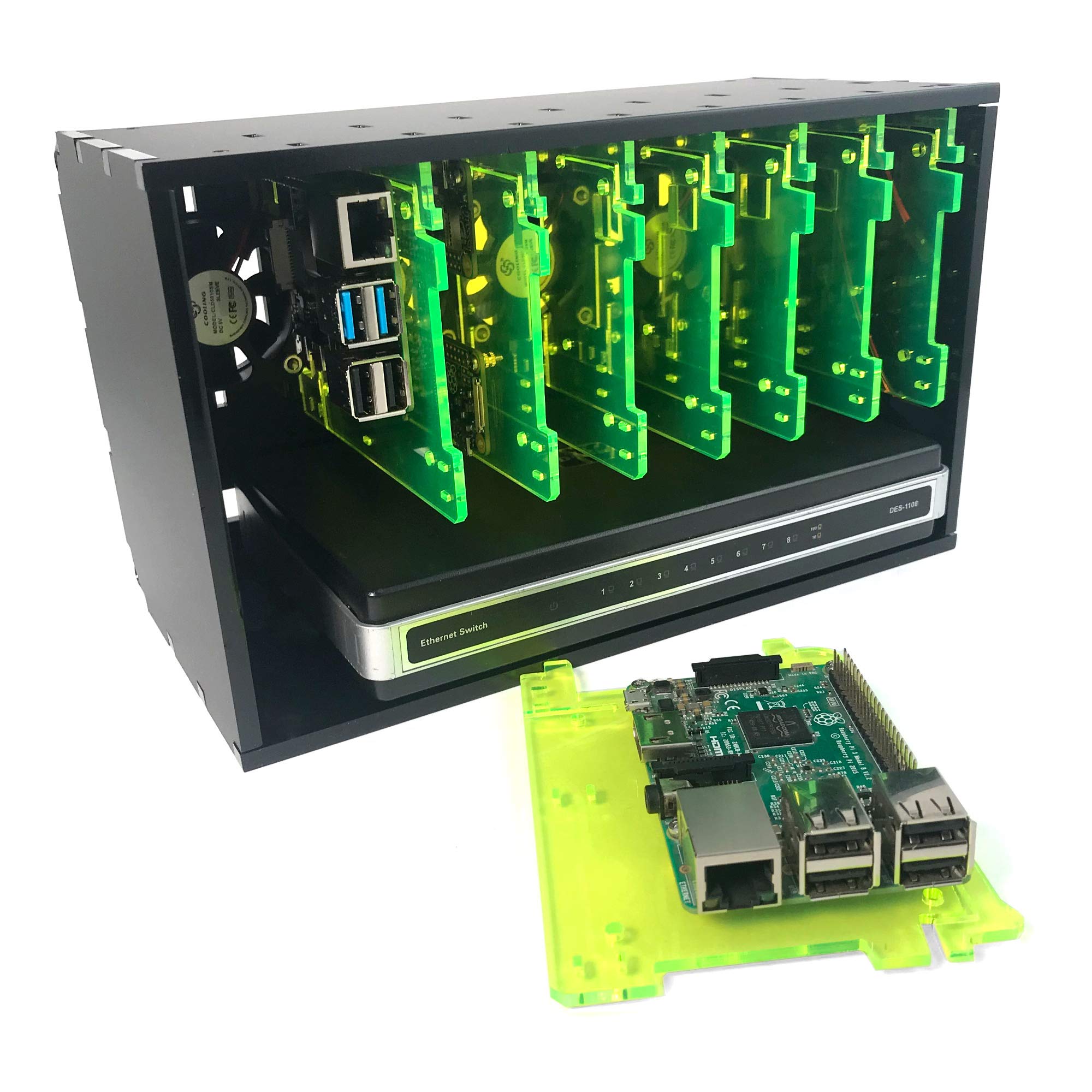 Cluster Case for Raspberry Pi5/Pi4/Pi3 and Other Single Board Computers | Cloudlet Case - Black Lime