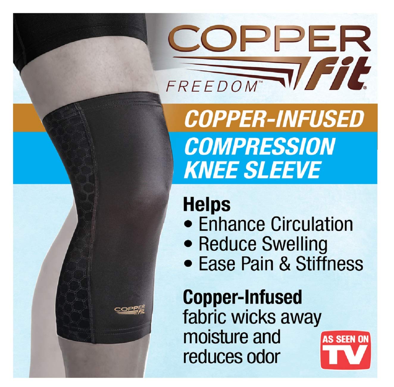 Copper Fit Freedom Knee Sleeve 2 Pack, Copper Infused Compression Sleeve with Contour Design, 2 Knee Sleeve, As Seen on TV (Large)