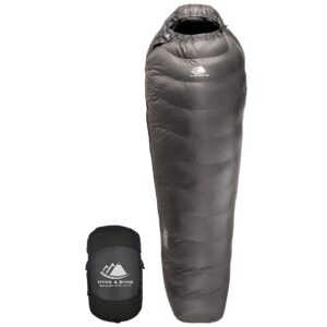 hyke & byke katahdin 0°f cold weather mummy hiking & backpacking sleeping bag - synthetic 625 fp 4 season sleeping bags for adults - ultralight includes compression stuff sack (charcoal gray, long)