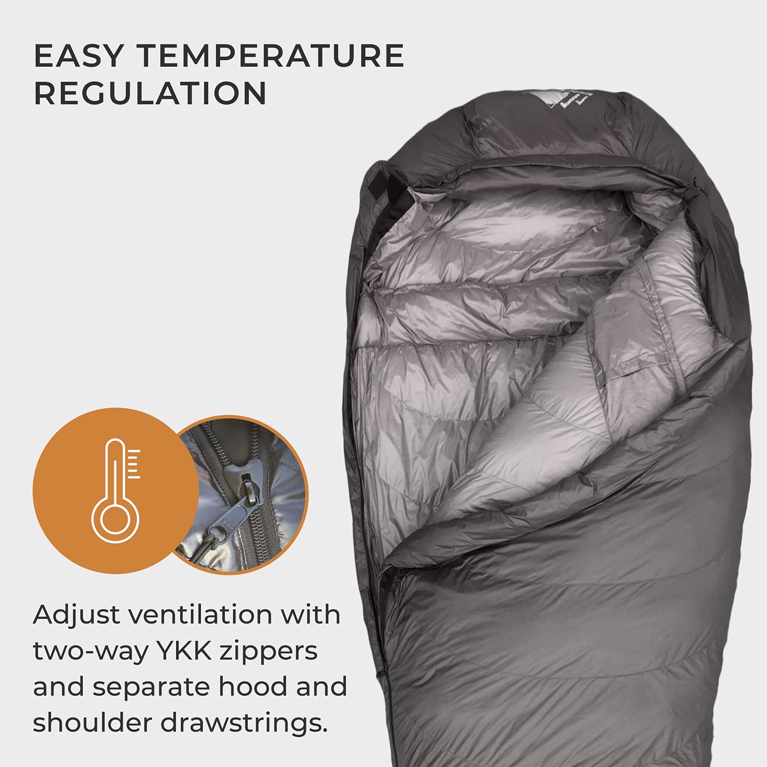 Hyke & Byke Katahdin 0°F Cold Weather Mummy Hiking & Backpacking Sleeping Bag - Synthetic 625 FP 4 Season Sleeping Bags for Adults - Ultralight Includes Compression Stuff Sack (Charcoal Gray, Long)