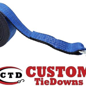 CustomTieDowns 2 Inch x 16 Foot Heavy Duty Replacement Winch Strap, Boat Hook On One End, 1 Inch Loop On Opposite End for Attachment to Winch. (Blue)