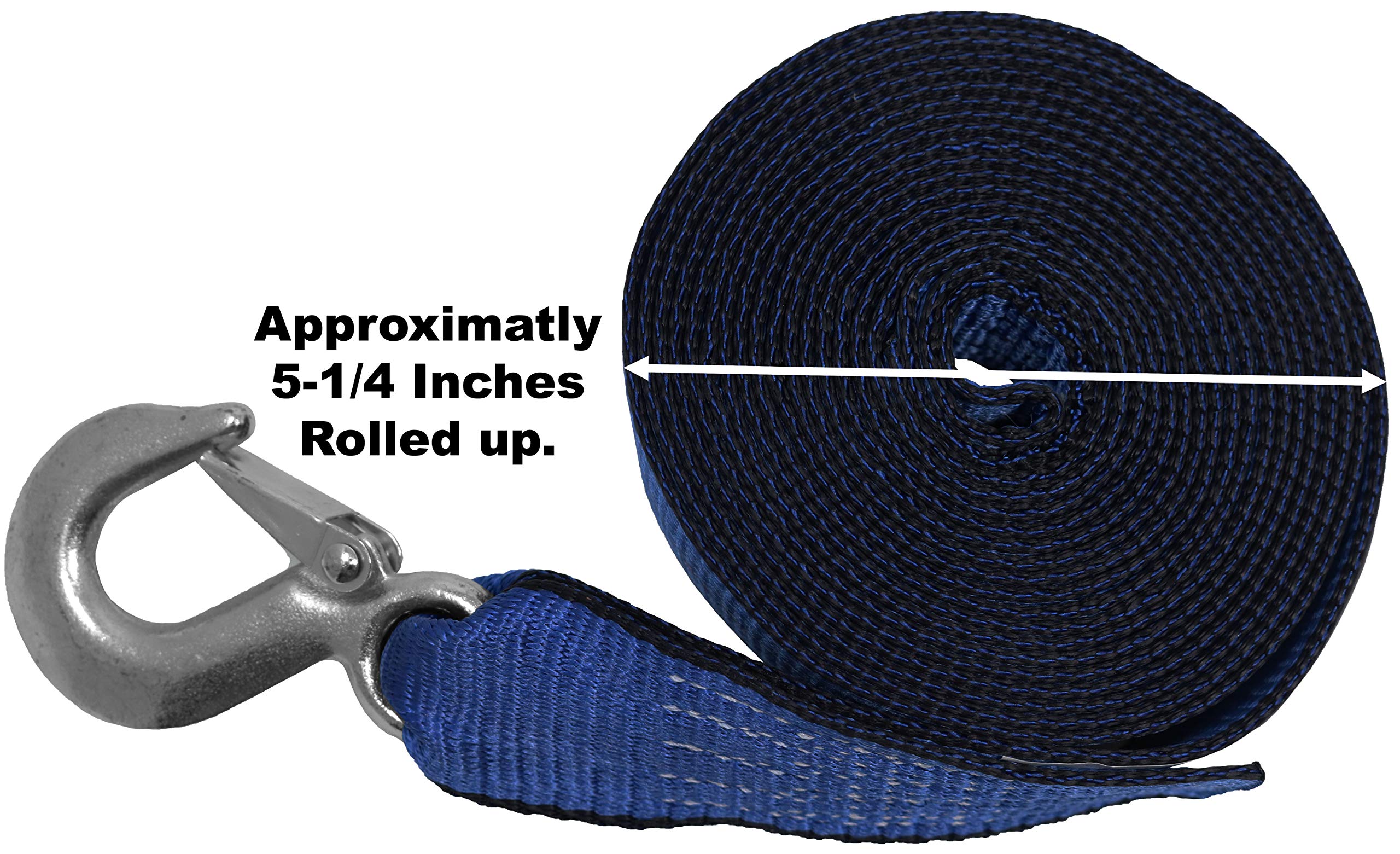 CustomTieDowns 2 Inch x 16 Foot Heavy Duty Replacement Winch Strap, Boat Hook On One End, 1 Inch Loop On Opposite End for Attachment to Winch. (Blue)