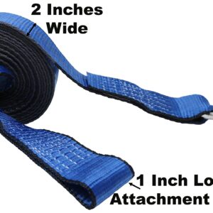 CustomTieDowns 2 Inch x 16 Foot Heavy Duty Replacement Winch Strap, Boat Hook On One End, 1 Inch Loop On Opposite End for Attachment to Winch. (Blue)