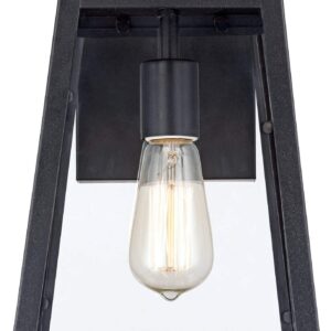 John Timberland Arrington 13" High Farmhouse Rustic Modern Outdoor Wall Light Fixture Mount Porch House Exterior Outside Lantern Set of 2 Edison Bulb Mystic Black Metal Clear Glass Shade Front Door