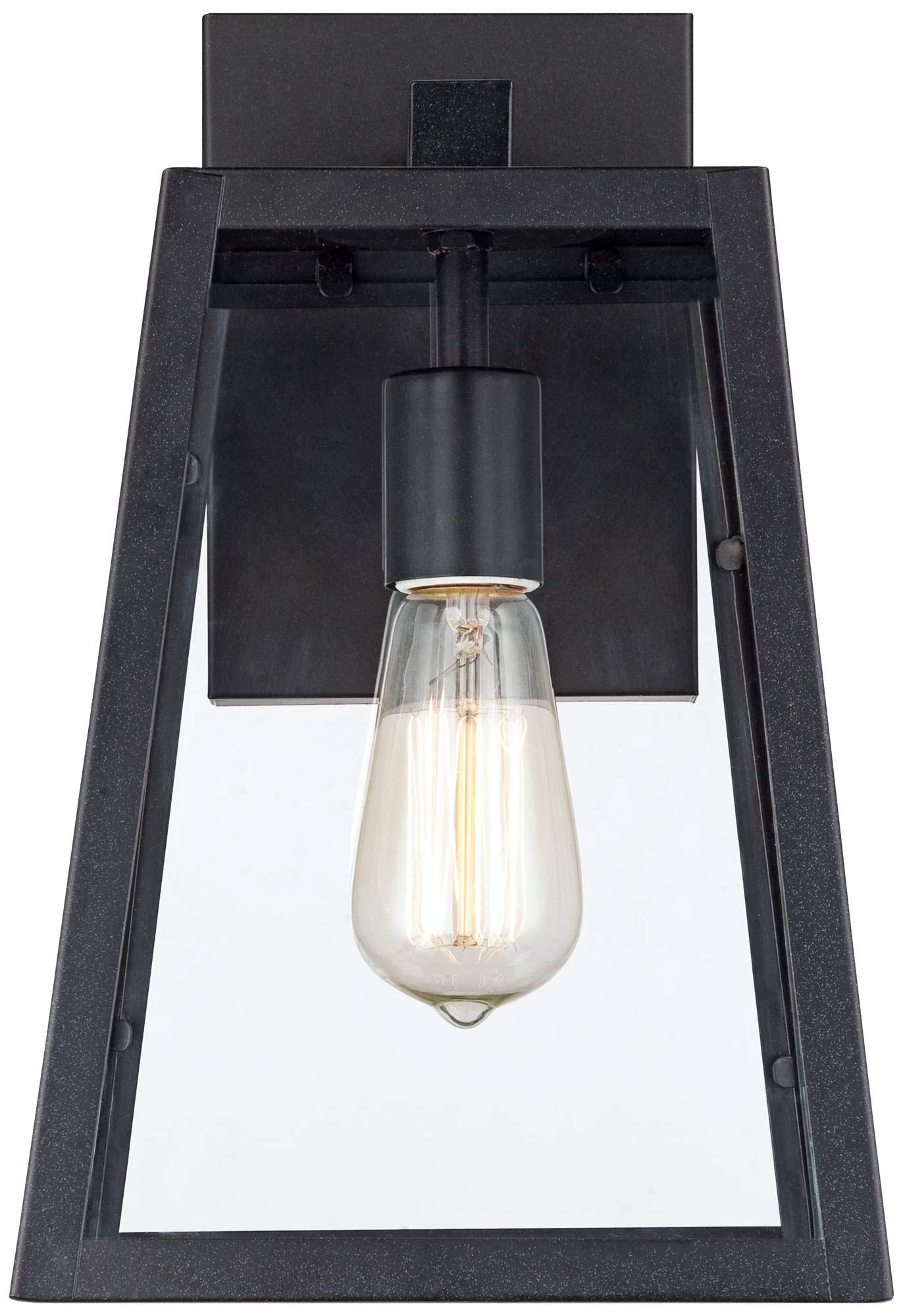 John Timberland Arrington 13" High Farmhouse Rustic Modern Outdoor Wall Light Fixture Mount Porch House Exterior Outside Lantern Set of 2 Edison Bulb Mystic Black Metal Clear Glass Shade Front Door