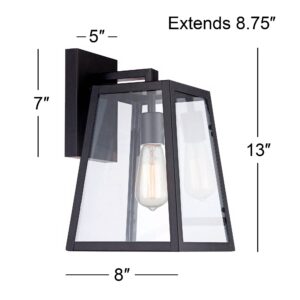 John Timberland Arrington 13" High Farmhouse Rustic Modern Outdoor Wall Light Fixture Mount Porch House Exterior Outside Lantern Set of 2 Edison Bulb Mystic Black Metal Clear Glass Shade Front Door