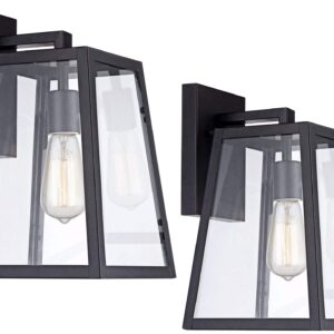 John Timberland Arrington 13" High Farmhouse Rustic Modern Outdoor Wall Light Fixture Mount Porch House Exterior Outside Lantern Set of 2 Edison Bulb Mystic Black Metal Clear Glass Shade Front Door