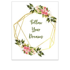 inspirational quotes wall art for women - strong girls floral wreath boho print - positive affirmation wall decor for teens - shabby chic bedroom artwork for her - follow your dreams 8x10 unframed