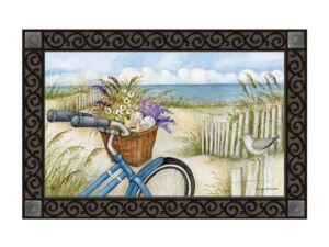 studio m matmates beach bike decorative floor mat indoor or outdoor doormat with eco-friendly recycled rubber backing, 18 x 30 inches