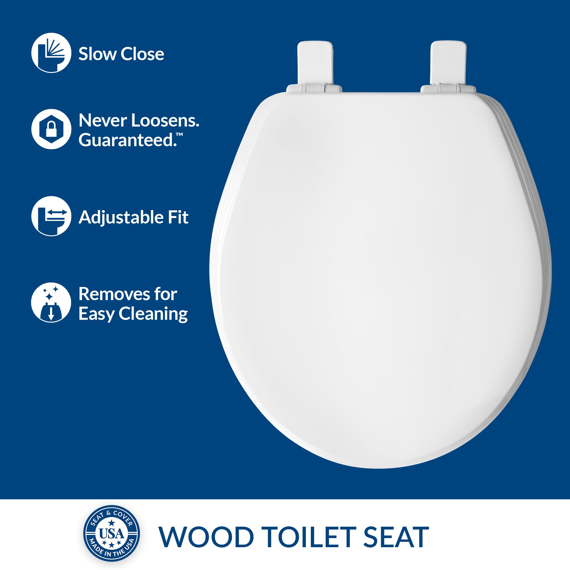 BEMIS 600E4 000 Ashland Toilet Seat with Slow Close, Never Loosens and Provide the Perfect Fit, ROUND, Enameled Wood, White