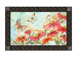 studio m matmates summer zinnias decorative floor mat indoor or outdoor doormat with eco-friendly recycled rubber backing, 18 x 30 inches