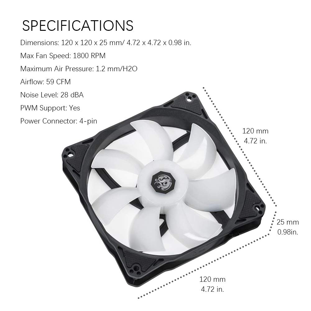 Bitspower Notos 120mm Case Fan, DRGB Computer Fan PWM PC Cooling Fan LED High Airflow 5V 3-pin Addressable RGB 1800 RPM (1 Pack)