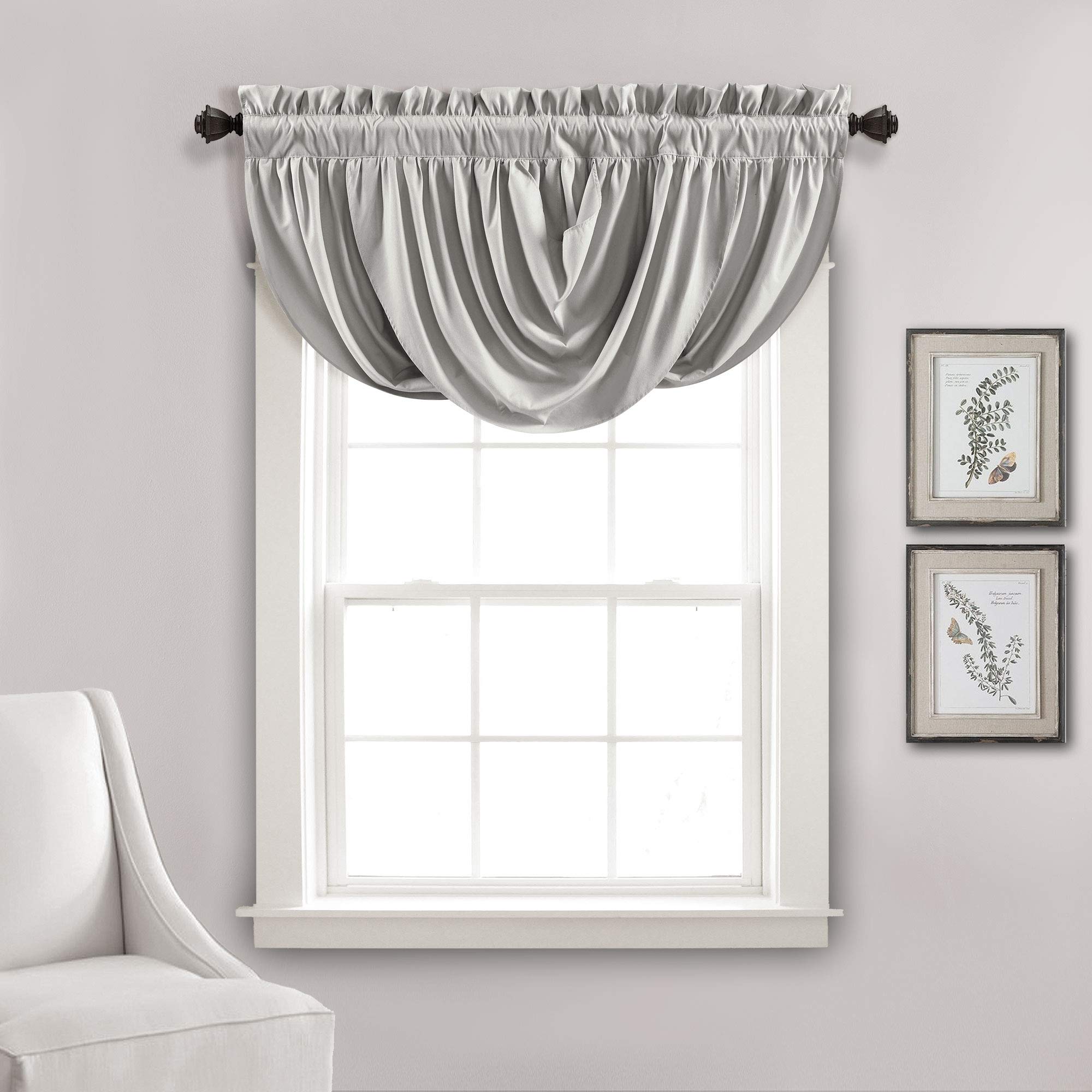 Lush Decor Lucia Elegant Waterfall Valance for Living Room Kitchen, and Bedroom, Soft Polyester Window Curtain, Single -Light Gray (42"W x 18"L)