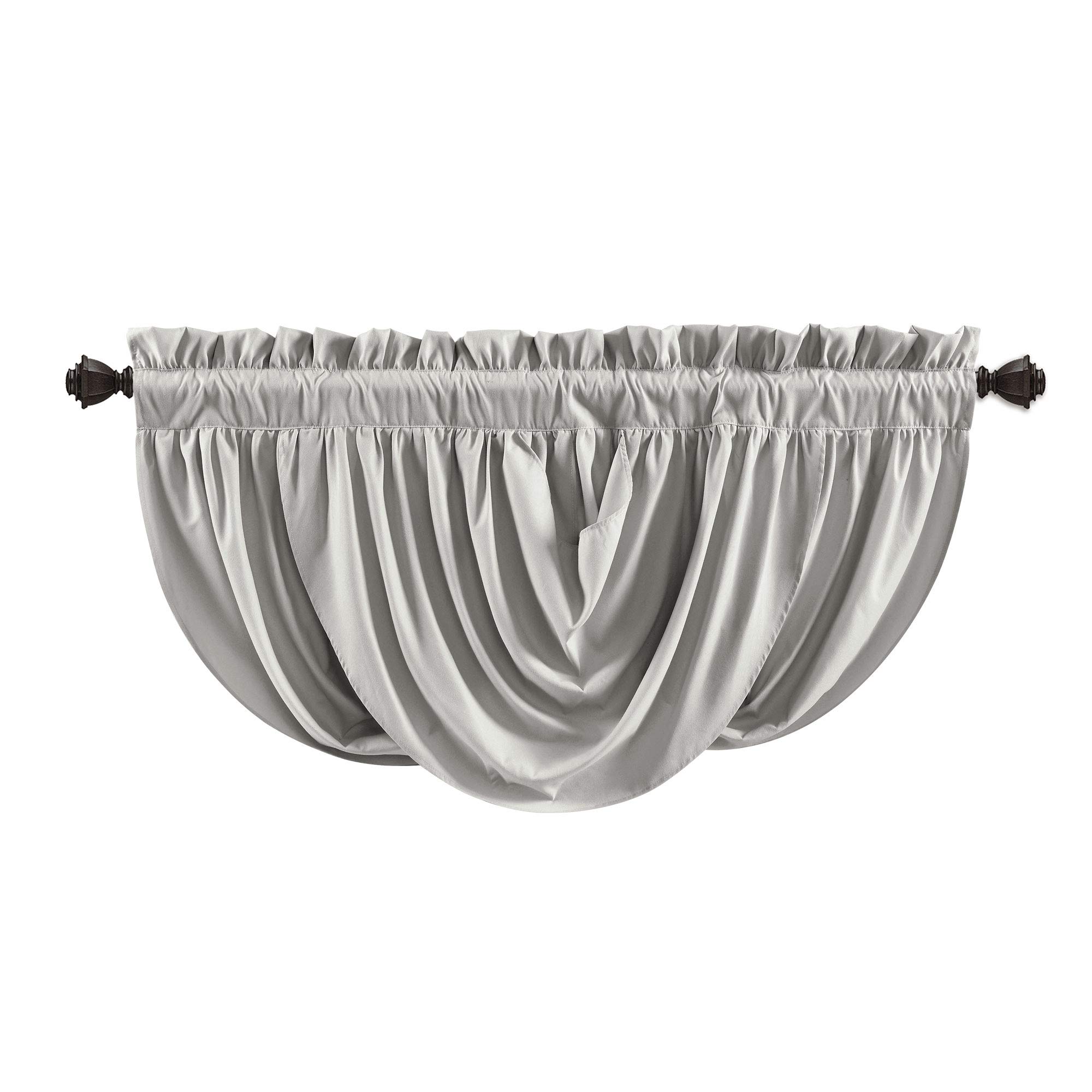 Lush Decor Lucia Elegant Waterfall Valance for Living Room Kitchen, and Bedroom, Soft Polyester Window Curtain, Single -Light Gray (42"W x 18"L)