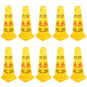 vevor 10 pack floor safety cone 26-inch yellow caution wet floor sign 4 sided floor wet sign public safety wet floor cones bilingual wet sign for indoors and outdoors