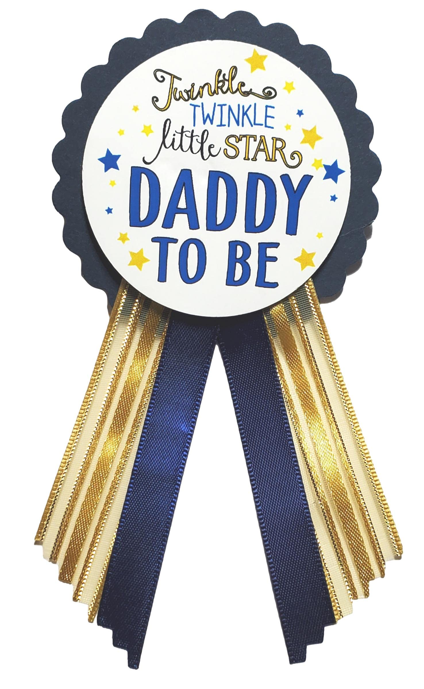 Amy's Bubbling Boutique, Inc. Twinkle Little Star Baby Shower Mommy Banner Sash & Daddy to Be Pin Navy & Gold Gift Set